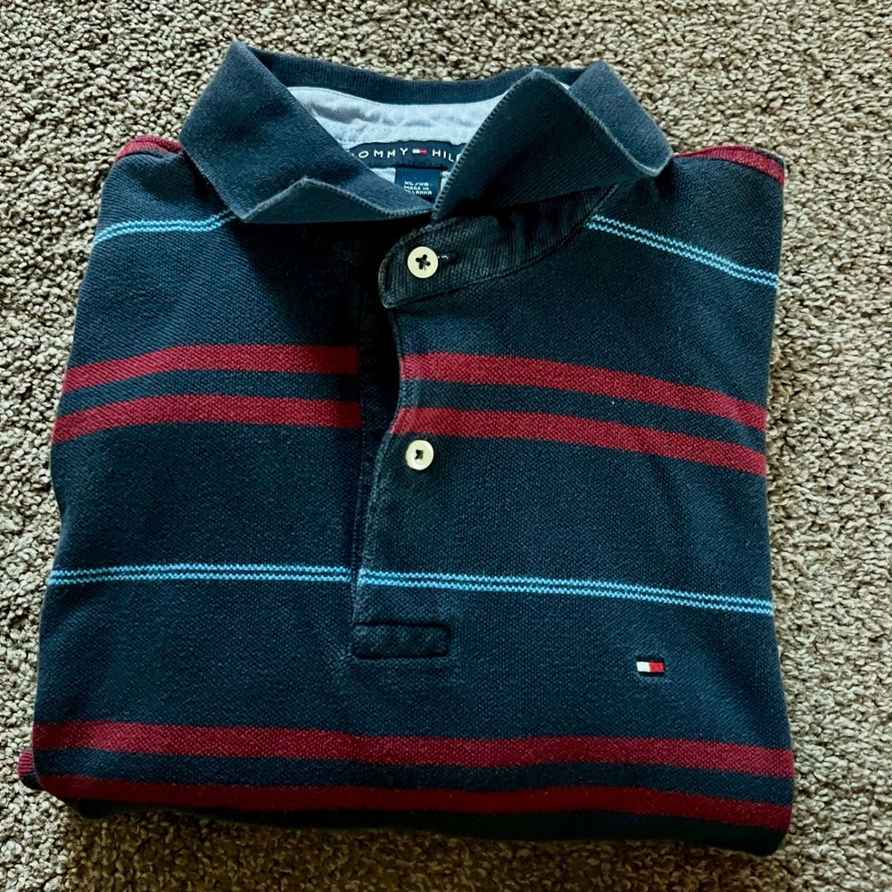 Tommy Hilfiger Striped Polo Shirt Mens‎ Long Sleeve Casual Size XL 0063